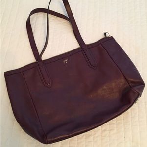 Fossil Sydney leather tote in raisin (rare!)